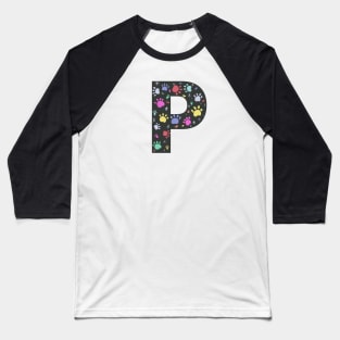 P letter  with colorful paw print Baseball T-Shirt